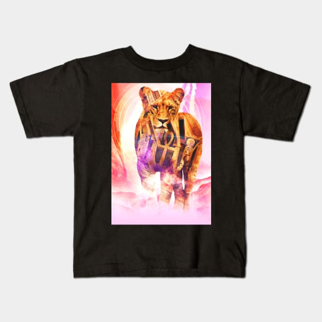 Egyptian Goddess Lion Ankh Culture Photo Manipultation Kids T-Shirt by Glass Table Designs